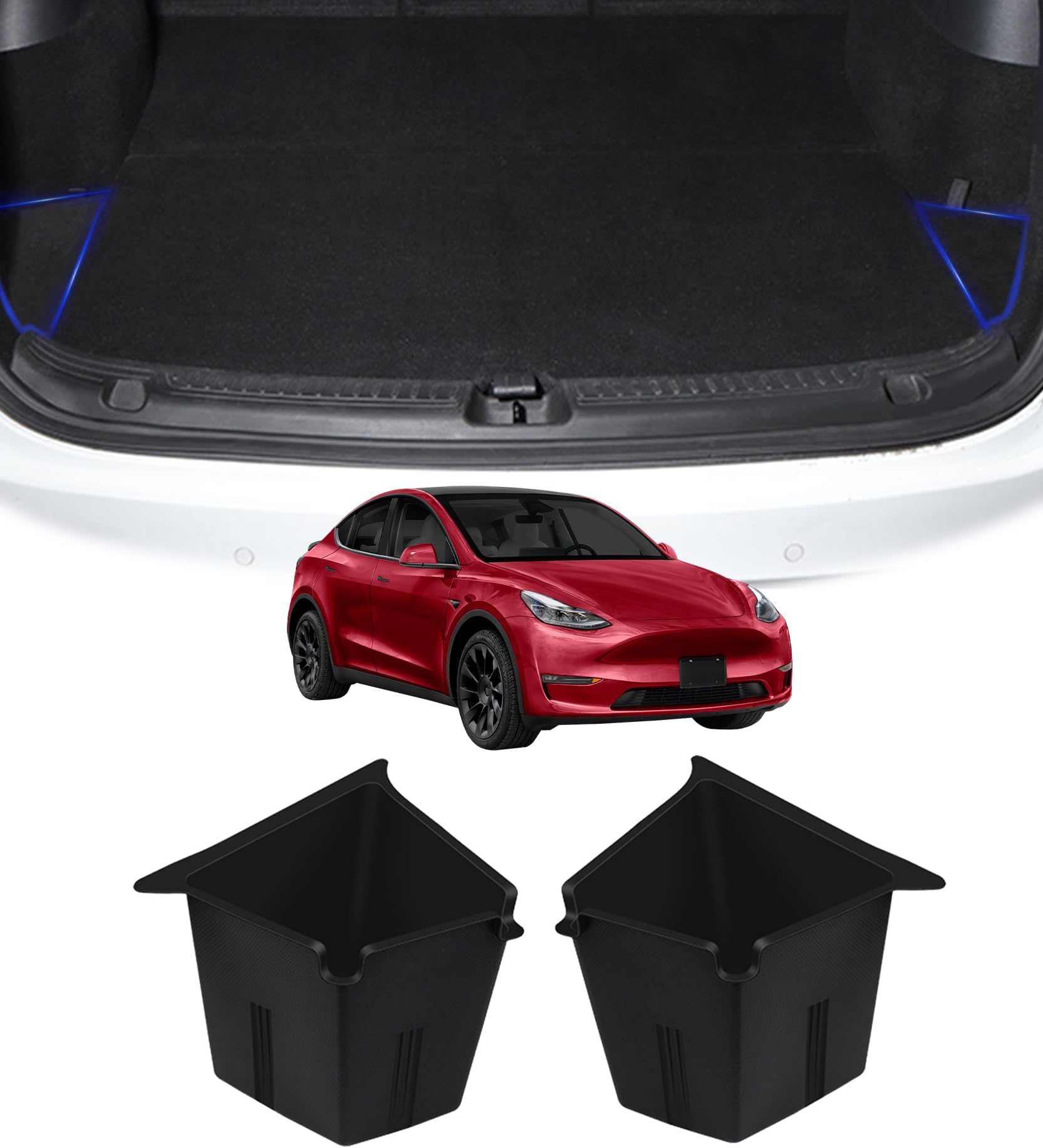 PM Auto Trunk Organizer Set of 2 Side Buckets Without Lid for 2020-2025 Tesla Model Y excl. Juniper, Trunk Storage Bins