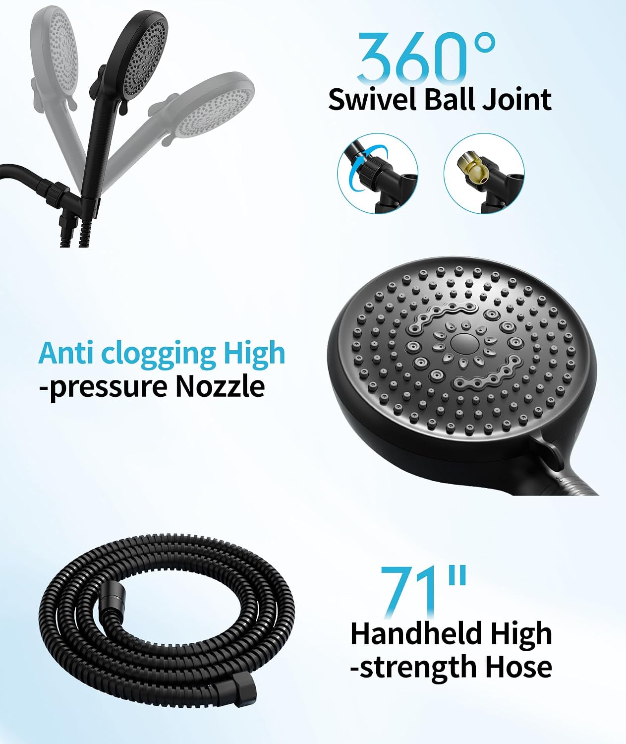 Filtered Shower Head with Handheld, 10 Spray Mode High Pressure Shower Head with Filters, Shower Filter Head for Hard Water, Powerful Spray for Cleaning, 2 Replaceable Filters Included, Black