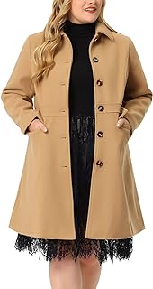 Plus Size Coat for Women Peter Pan Collar Single Breasted Winter Long Coats