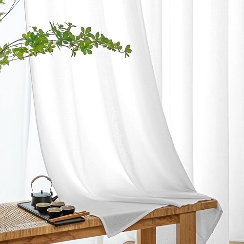 Miniatura 6 de MIULEE Cortinas de lino sintético de 90 pulgadas de largo, cortinas semitransparentes blancas con bolsillo para barra, pestaña trasera, cortinas de