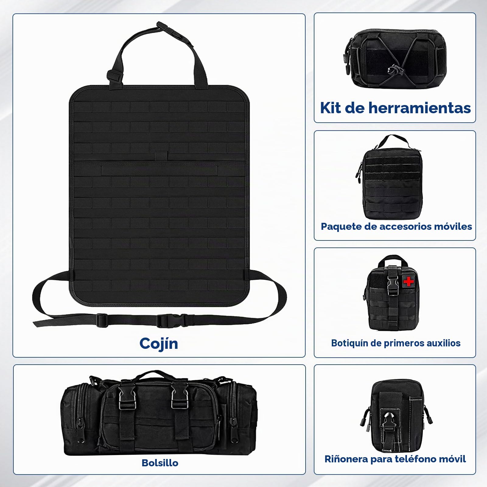 Organizador táctico de asiento de coche con 5 bolsas desmontables, protector de respaldo de coche Oxford 600D, impermeable, organizador táctico para la mayoría de coches, SUV, camionetas