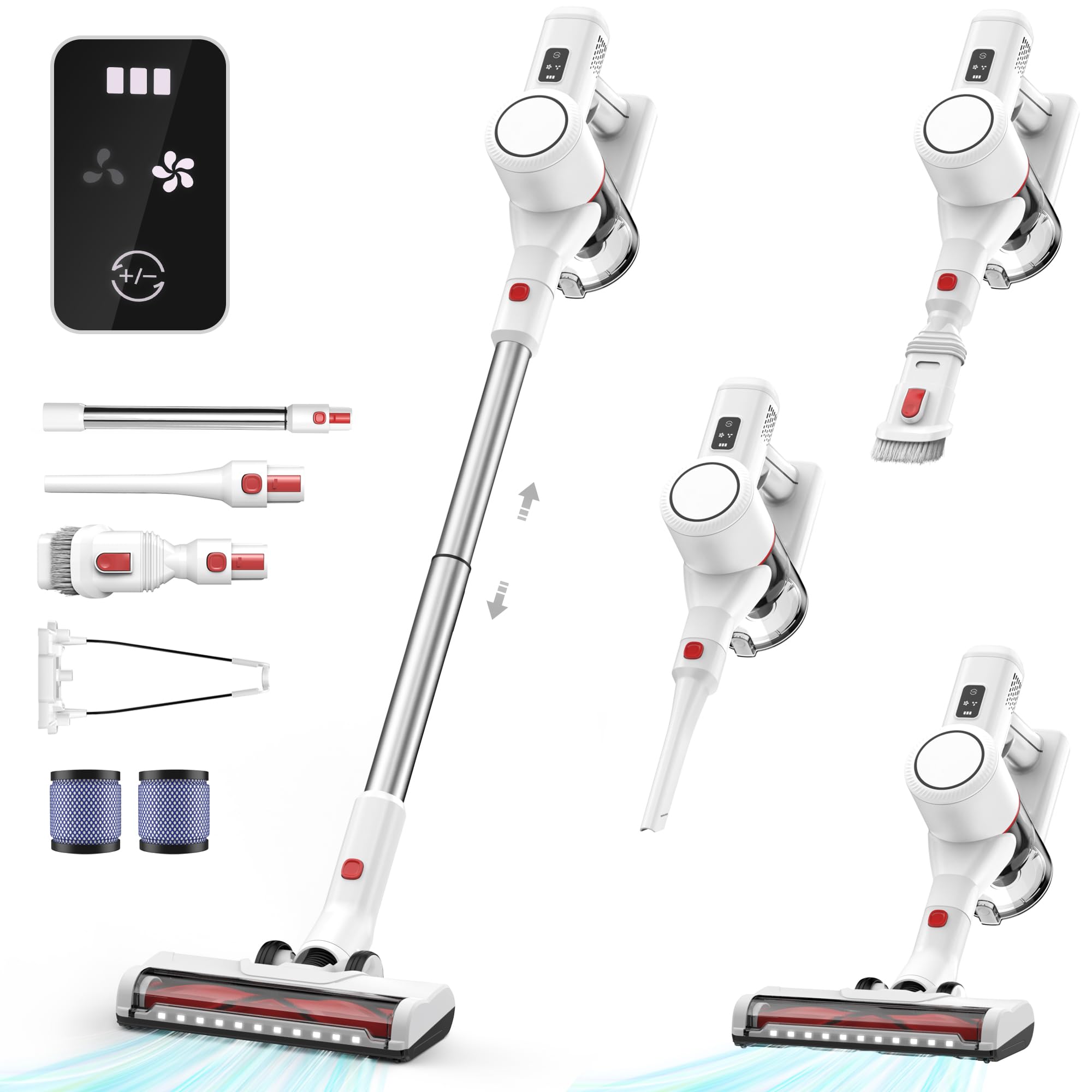 Syntecno Aspirapolvere Senza Fili Scopa Elettrica - Potente Vacuum Cleaner Senza Filo Ricaricabile Batteria Silenzioso Leggera Scope Elettriche per Pavimenti Tappeti Peli Animali Domestici