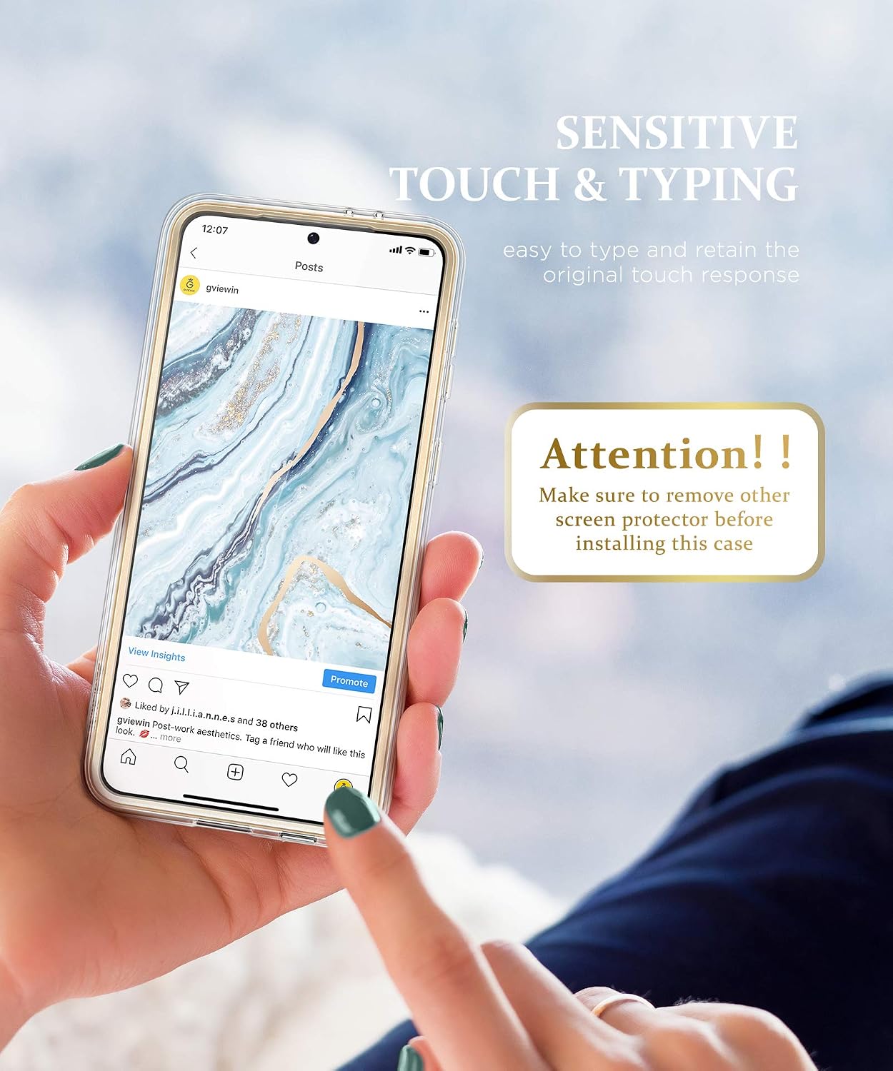GVIEWIN Compatible with Samsung Galaxy S21 Plus Case 5G 6.7 Inch, Marble Shockproof Bumper Hard Back Dual-Layer Protective Cover Without Built-in Screen Protector (Seasalt/Blue)