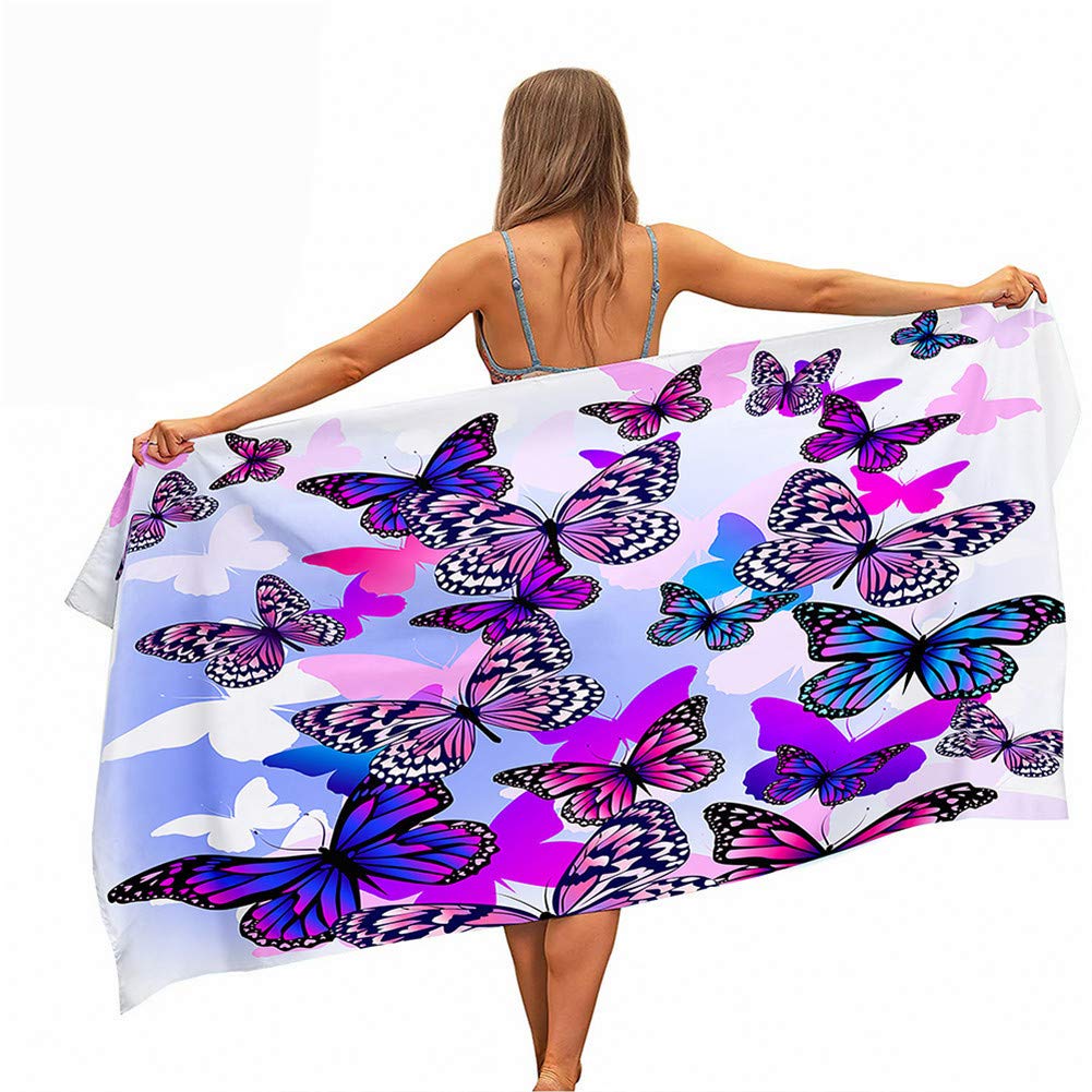 Surwin Girls Purple Butterfly Beach Bath Towel,Butterfly Print Microfibre Quick Dry Extra Large Lightweight Super Soft Summer Towels For Travel Vacation Pool Swim Or Sports Fitness Camping (,80X180cm)