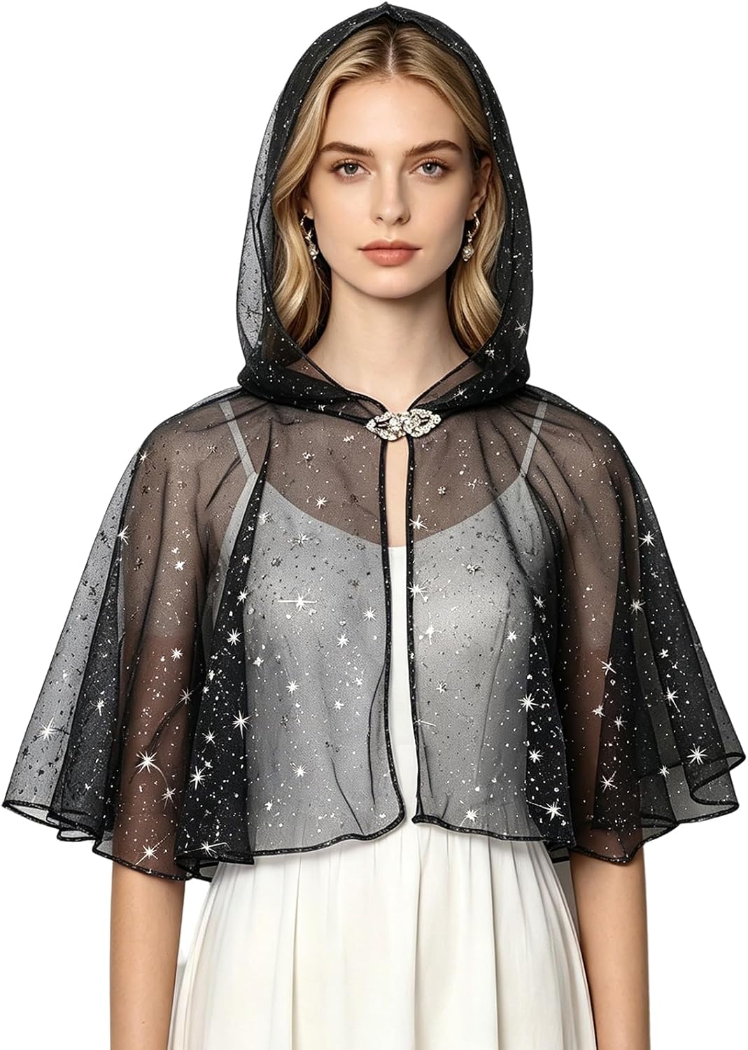 Halloween Short Coat Star Shawl Hooded Poncho Tulle Cape Cloak for Lolita Cosplay Costumes