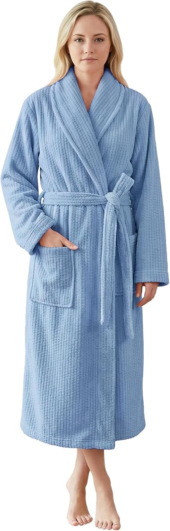 PJGGZ Womens Shawl Collar Bathrobe, Soft Long Towel Robes for Women - Super Absorbent Quick Dry yet Warm