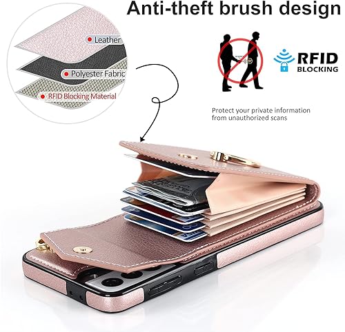 Miniatura 4 de Asuwish Funda de teléfono para Samsung Galaxy S21 5G de 6.2 pulgadas con protector de pantalla de vidrio templado y anillo de bloqueo RFID, soporte