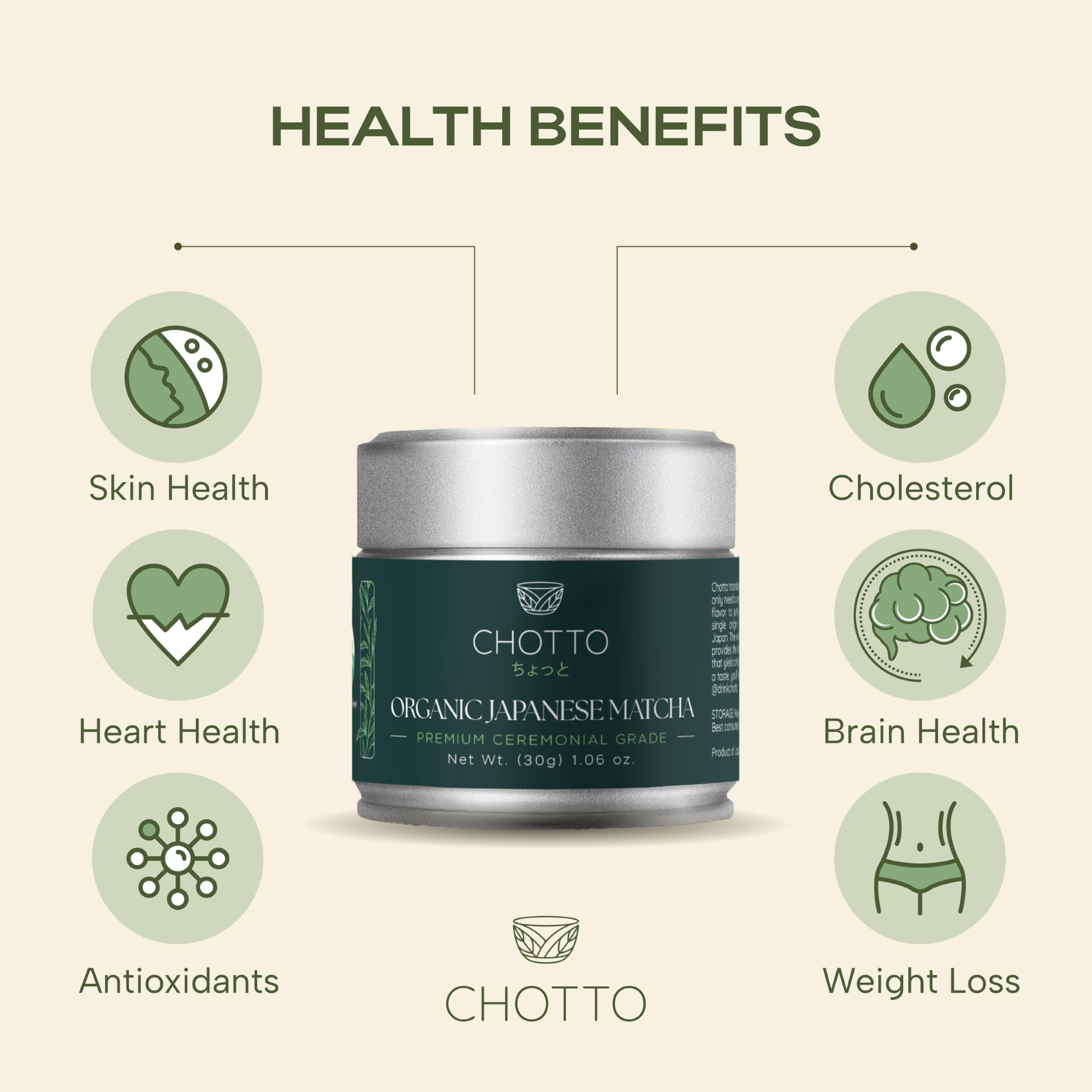 Chotto Premium Organic Ceremonial Grade Matcha Powder 30g 1 06oz — view 4