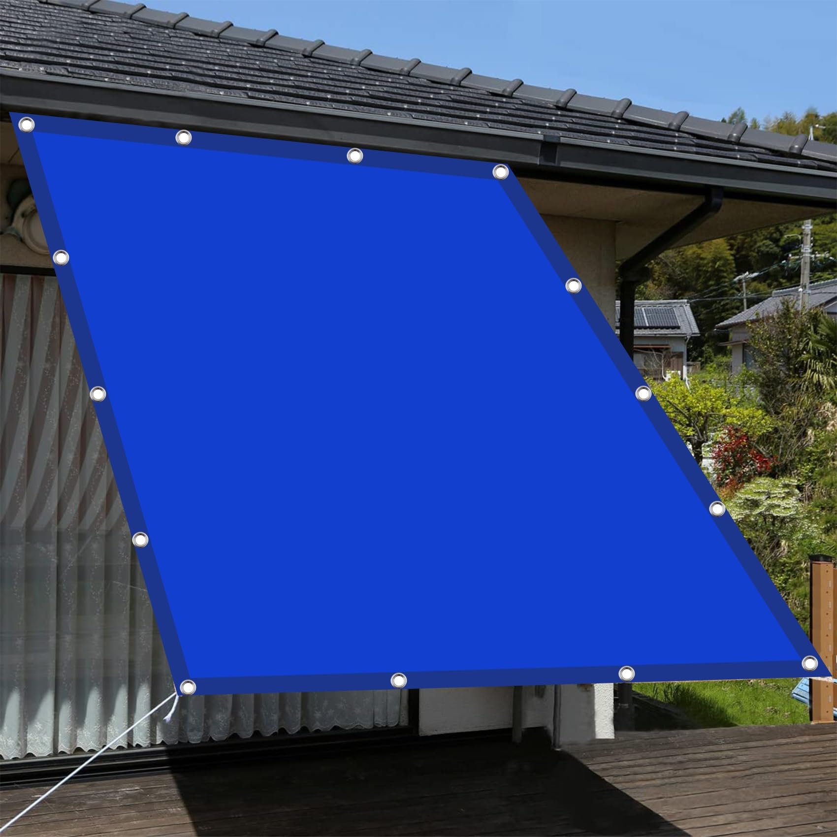 Voile d'ombrage 2.5 x 5 m anti-UV et filet coupe-vent résistant bleu