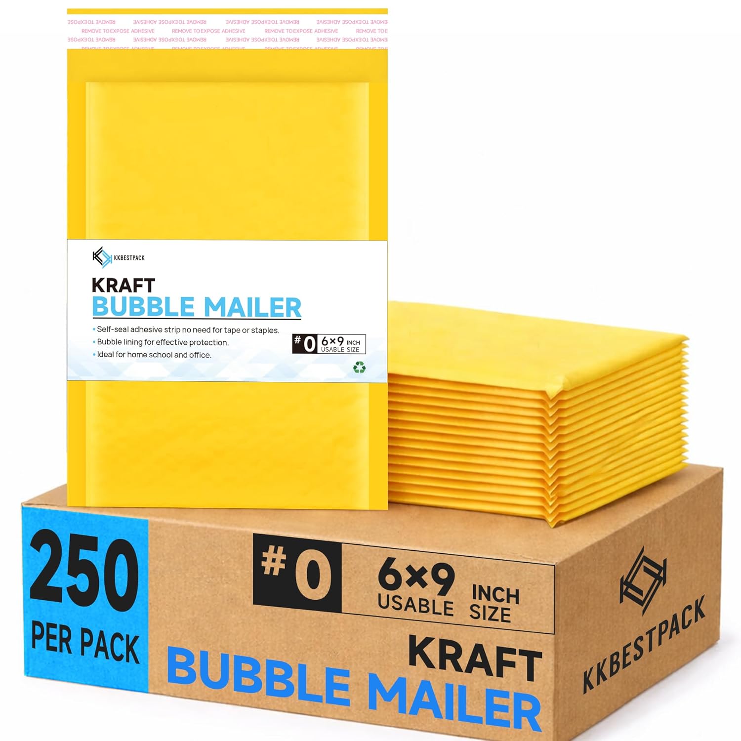 Kkbestpack Kraft Paper Bubble Mailers #0, 6x10 Inch Self-Seal Padded Mailing Envelopes, Usable Size 6x9, Pack of 50