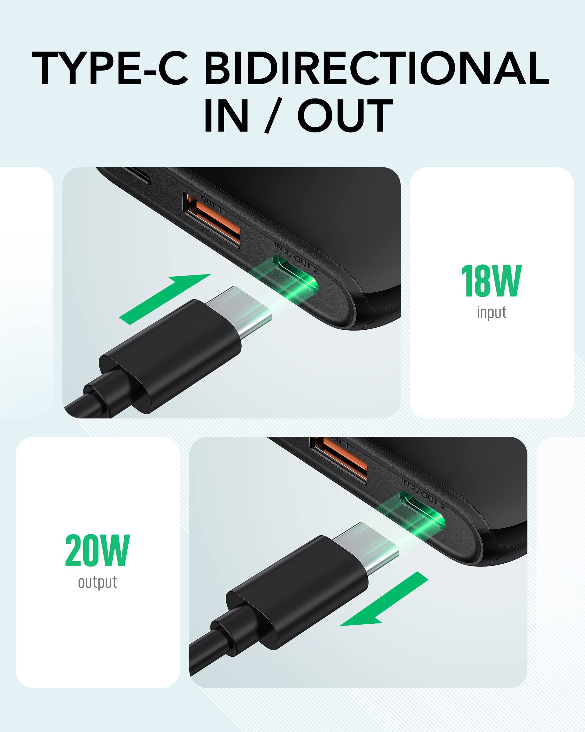 Charmast Power Bank 10000mAh, Leggero e Sottile Caricatore Portatile PD 20W Ricarica Rapida USB C Powerbank,Mini Batteria Esterna LED Display Compatibile con iPhone Xiaomi Huawei (Nero)