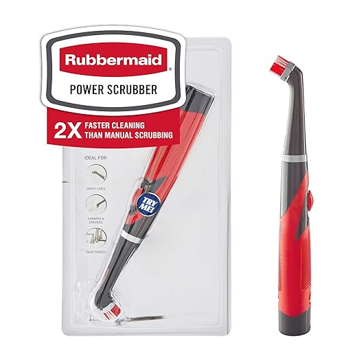 Rubbermaid Reveal Cordless Battery Power Scrubber, Red, Multi-Purpose Scrub Brush Cleaner for Grout/Tile/Bathroom/Shower/Bathtub, Water Resistant, Lightweight, Ergonomic Grip (1839685)