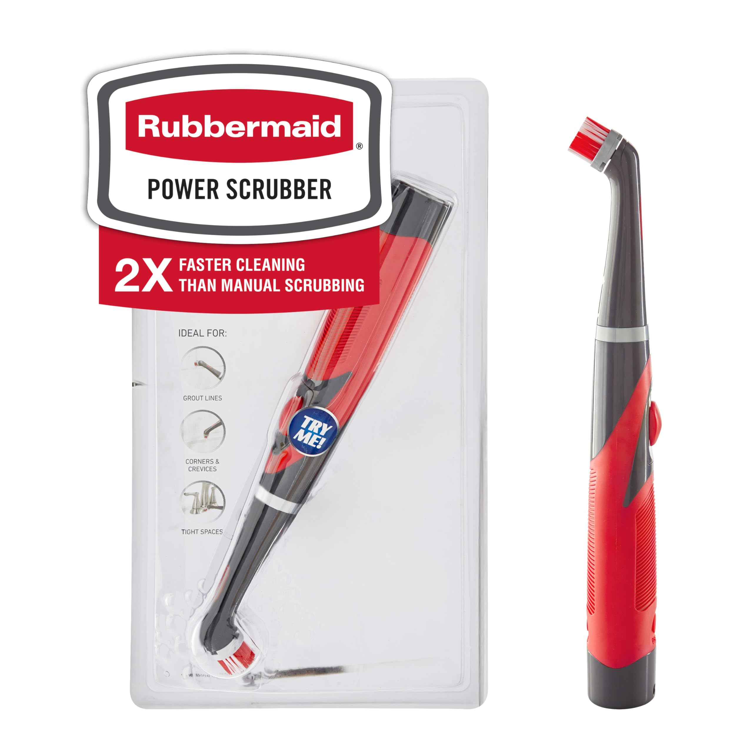 Rubbermaid Reveal Power Scrubber with Multi-Purpose Head, Cordless Electric Battery Powered Scrub Brush, Water Resistant, for Home/Kitchen/Bathroom/Grout/Tile/Shower/Tub