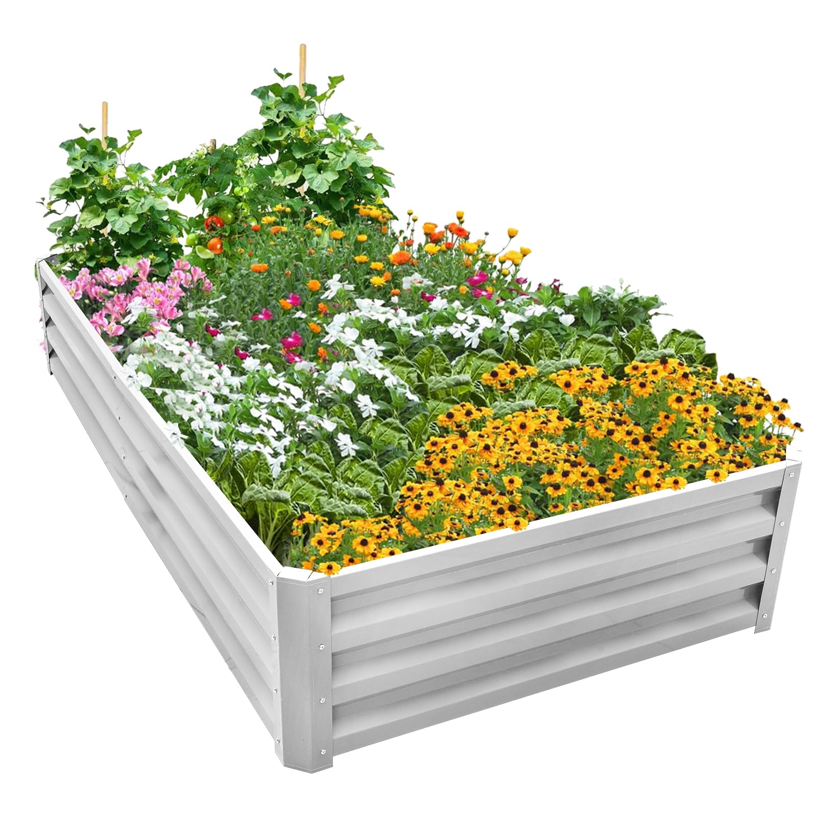 Bancal alto de metal 180 x 90 x 30 cm, acero galvanizado para el jardín, jardinero, jardinera, jardinera elevada para verduras, hierbas, flores, jardín, plata, rectángulo