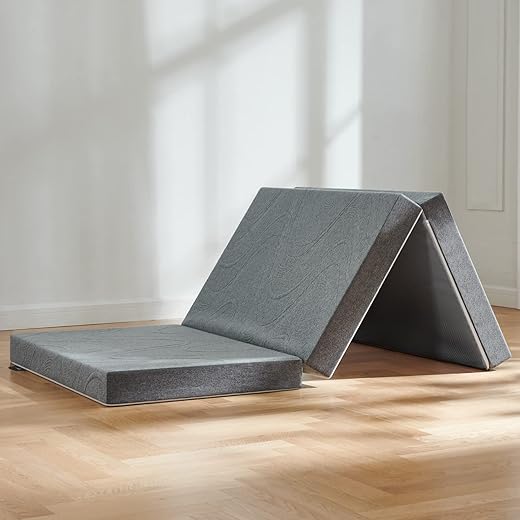 Iyee Nature Tri Folding Mattress, 4 inch Twin Folding Memory Form Mattress Topper with Washable Cover, Fodable Mattress for Camping, Guest, Yoga - 75"x38"x4"