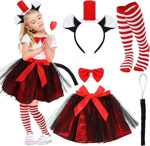 Toulite Juego de 10 piezas de disfraz de gato para niñas, incluye 2 faldas tutú de tul, 2 diademas para niños, 2 corbatines, 2 colas de gato y 2