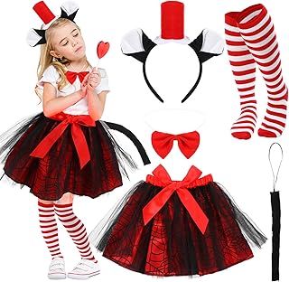 Toulite 10 Pcs Christmas Cat Costume Set for Child Include 2 Tulle Tutu Skirt, 2 Child Headband, 2 Bow Tie, 2 Cat Tail and 2 Pairs Striped Tights