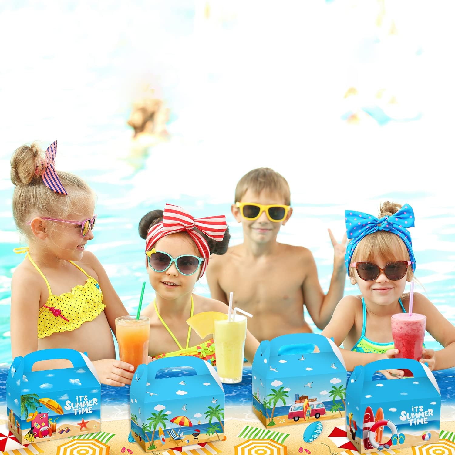 LIYDE 12 PCS Beach Party Favors, Summer Hawaiian Treat Boxes Tropical Theme Pool Decorations Ocean Basket Favors for Home Paper Wrapping Box