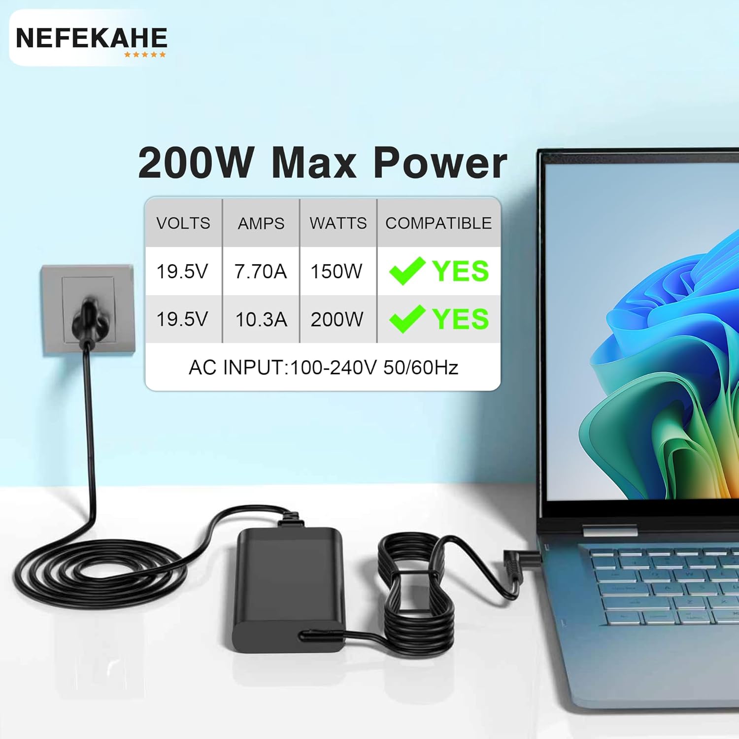 200W Laptop Charger Compatible with HP Victus 15 16, Omen 15 16 17, Pavilion Gaming, ZBook Fury Studio G7 G8 G9 G10 G11, 10.5ft Extra Long AC Power Supply Adapter Cord (4.5 * 3.0mm Blue Tip)