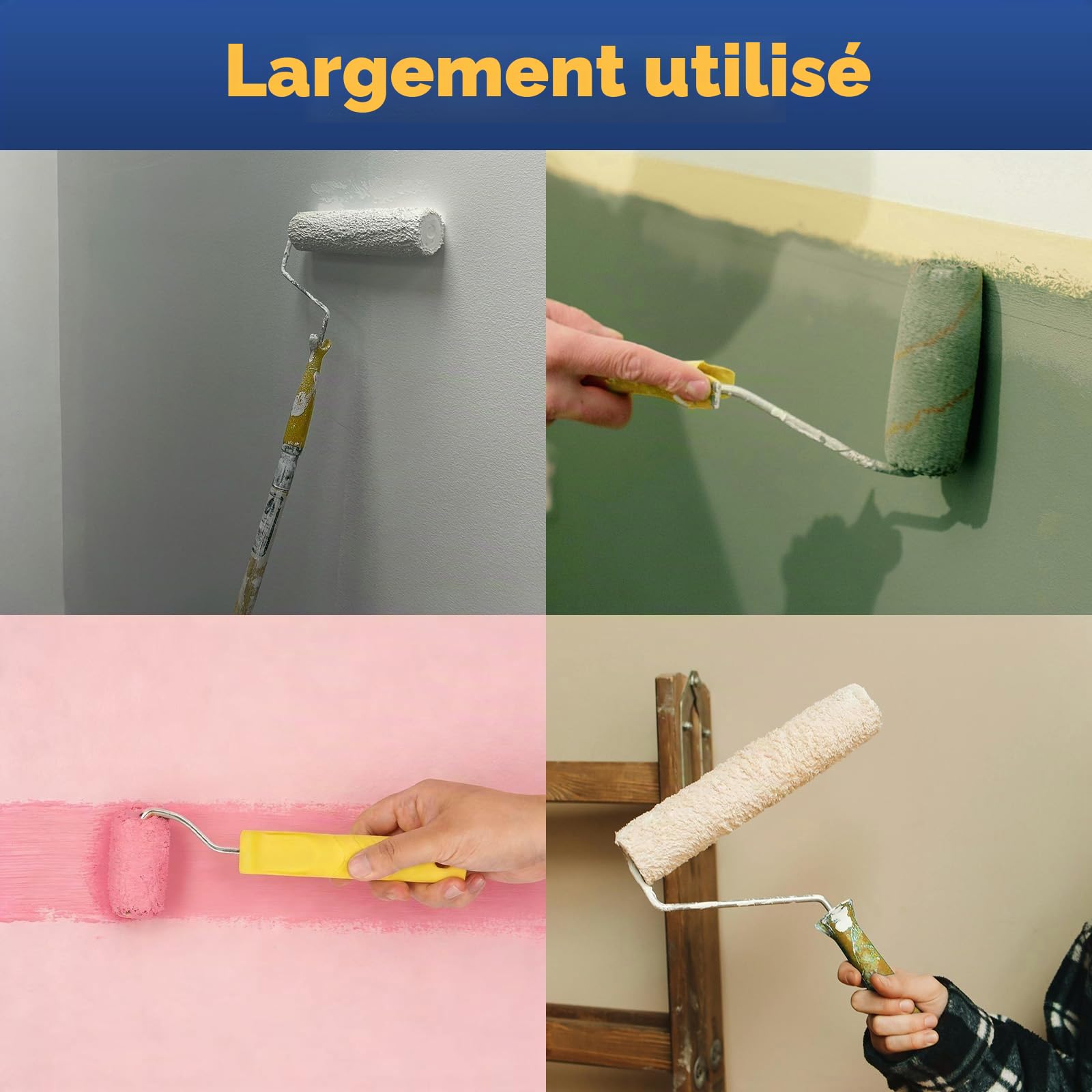 20 Pièces Rouleau de Peinture, avec Manche Télescopique, Cadre de Rouleau de Peinture, Bacs à Peinture avec Doublure, Rouleaux, Pinceaux, Mélangeur, Spatule, pour Peinture Rénover Mur et Plafond
