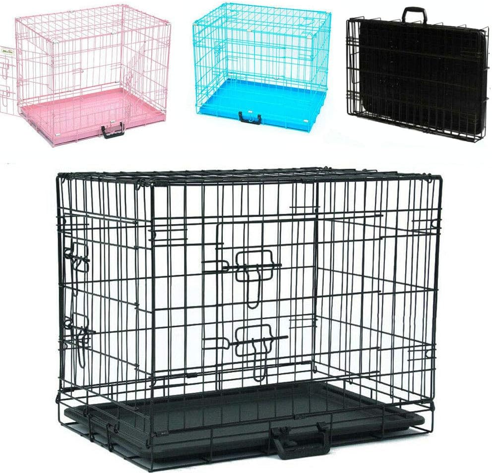 Dog Puppy Cage Pet Crate Training Travel Carrier 1 Door Home Pet Cage Metal Dog Cat Puppy Training Folding Crate Vet Animal Transport Carrier With Handle 50x30.5x35.5cm 20" Black