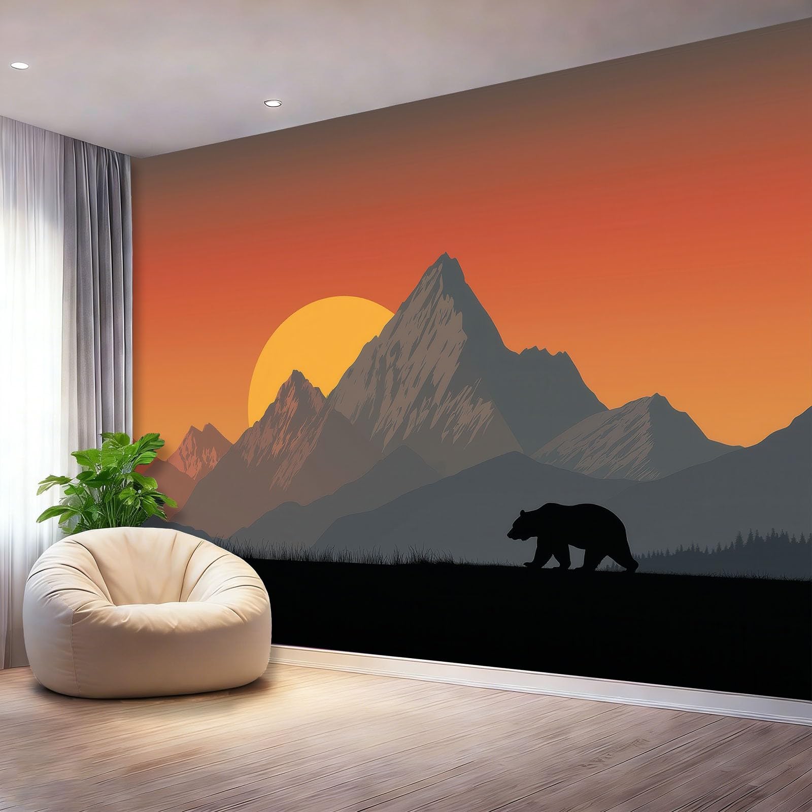 Fototapeta Naturalny Zachód Słońca Niedźwiedź Góra Szczyt Pomarańczowy Szary Włóknina Tapeta Dekoracja Salon Sypialnia Biuro, 350 x 256 cm