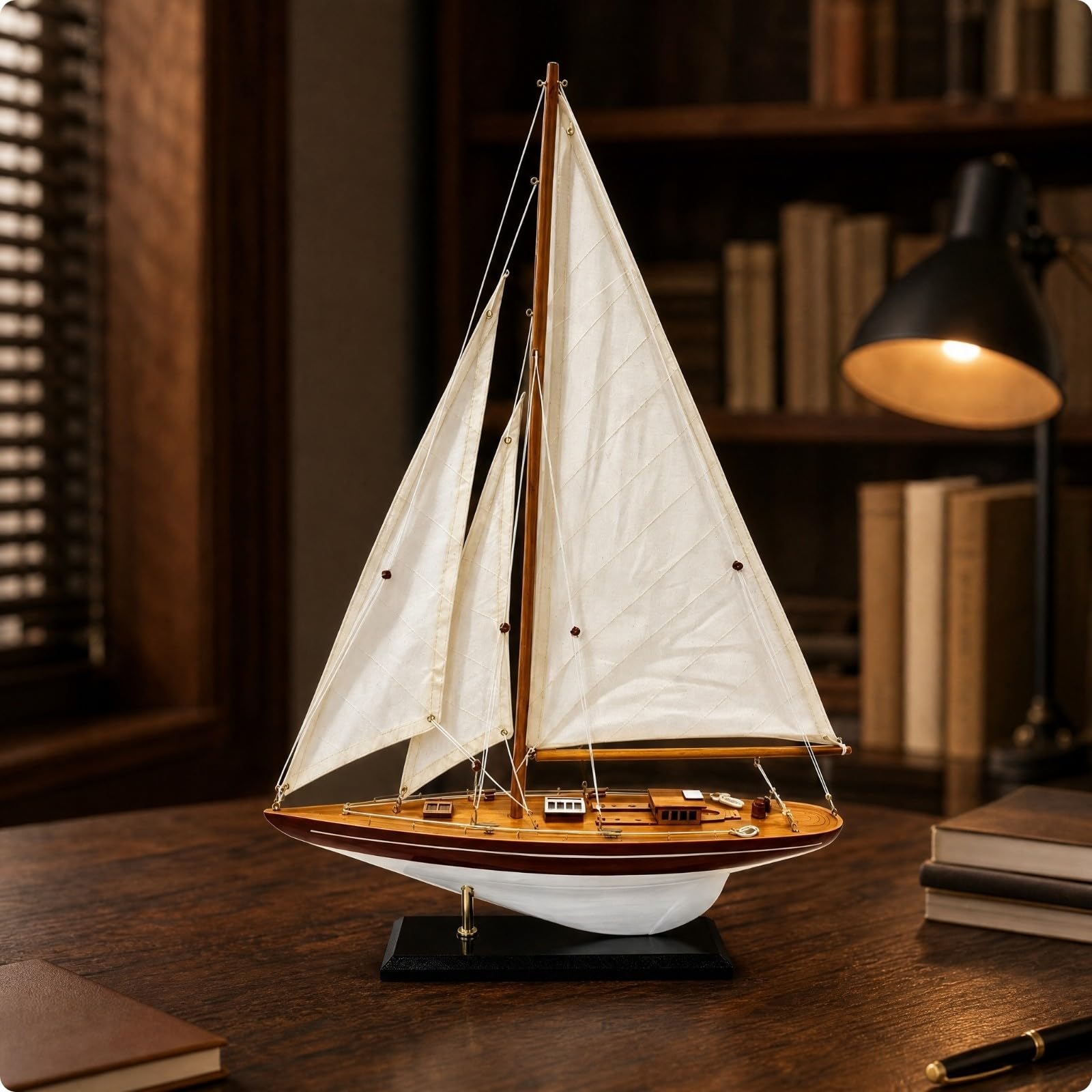 Veliero Decorativo Artigianale Nautico Modello di a Vela con Base di Esposizione Durevole Veliero in Legno per Console D'ingresso, Bar, Hotel, Stile A