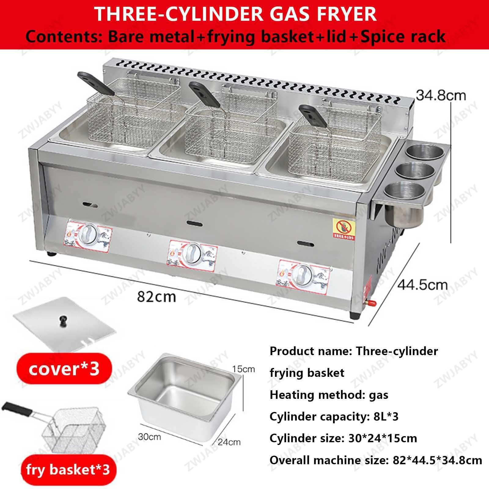 Freidora de gas con cesta y tapa, freidora comercial de acero inoxidable para uso doméstico, cocina y restaurante