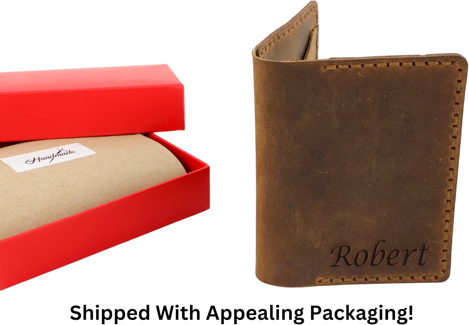 Personalized Wallet For Men, Custom Wallets For Men, Personalized Gifts For Boyfriend, Customized Bifold Minimalist Wallet Engraved Distressed Leather Wallet For Him (Brown)
