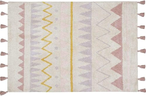Lorena Canals -Alfombra lavable para habitación infantil. Colección Azteca en color Natural y Vintage Nude-Hecho a mano por artesanos en forma