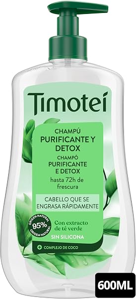 Timotei Champú Purificante y Detox 600ml| Hasta 72h de Frescura | Limpieza Profunda | Cabello Más Suave y Brillante - 2