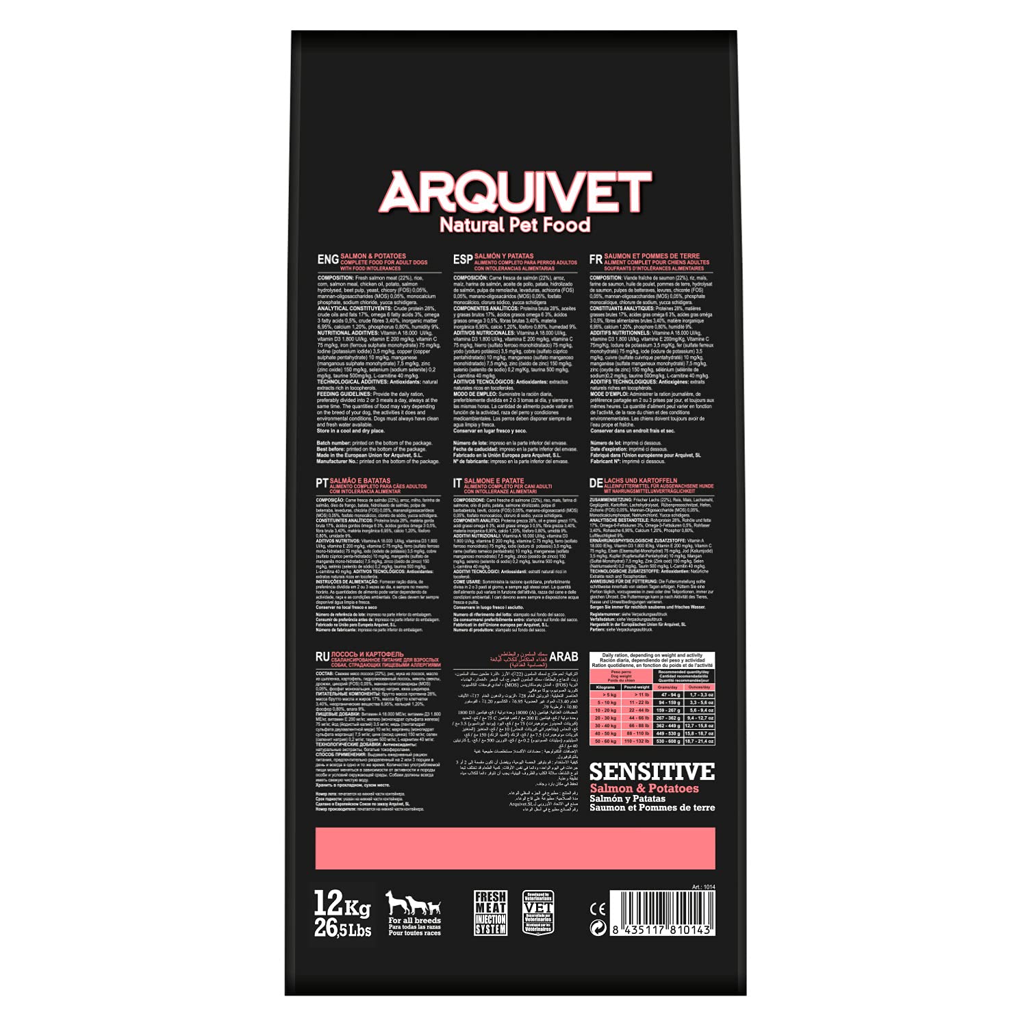 Arquivet Sensitive Salmón y Patata, 12 kg (Paquete de 1)