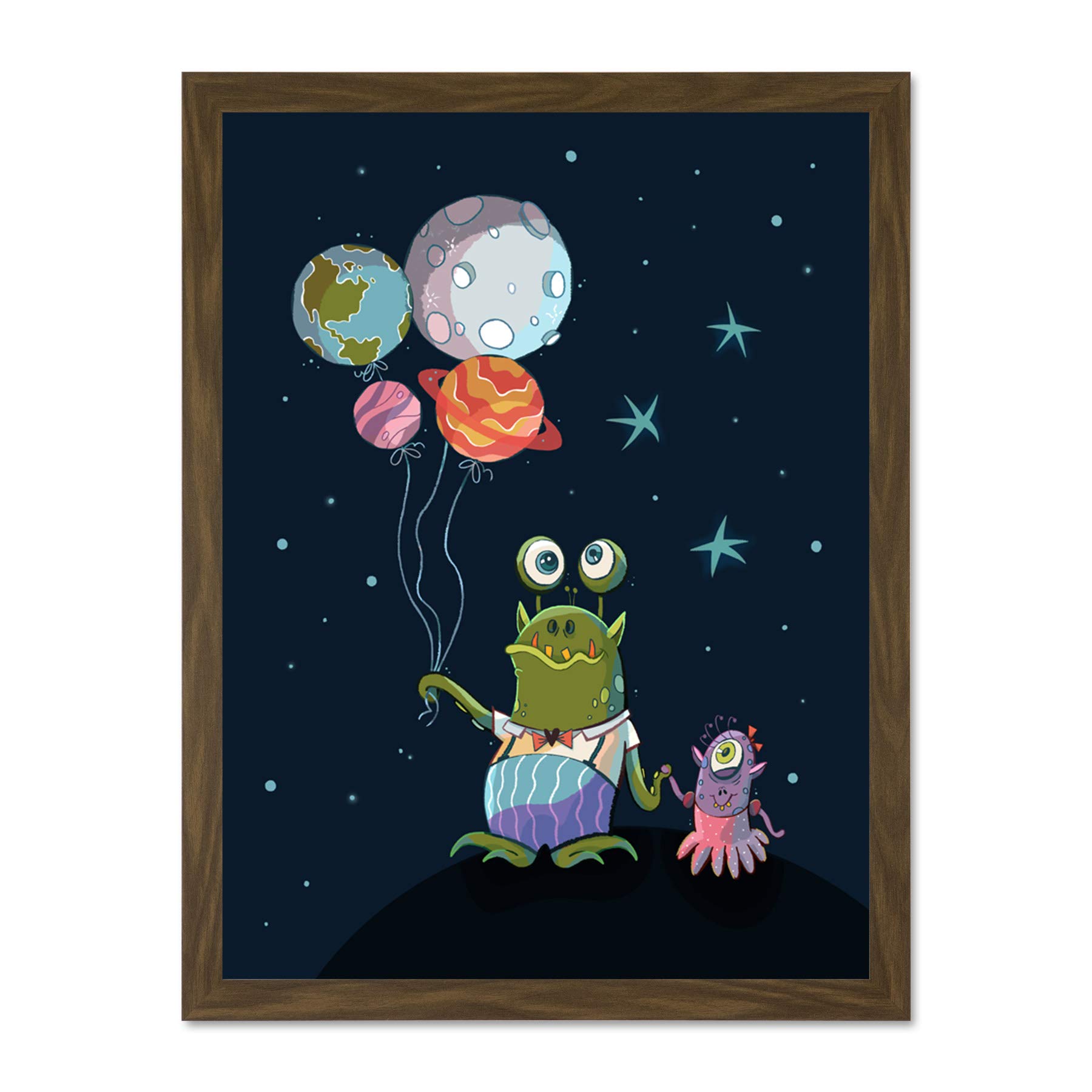 Wee Blue Coo Aliens Space Planet Balloons Large Framed Art Print Poster Wall Decor 18x24 inch
