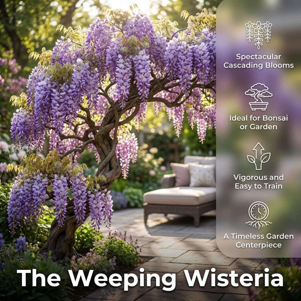 Purple Wisteria Plant in 4 Inch Pot, Wisteria Vine Starter, Hardy Climbing Flowering Vine for Trellis, Arbor or Garden