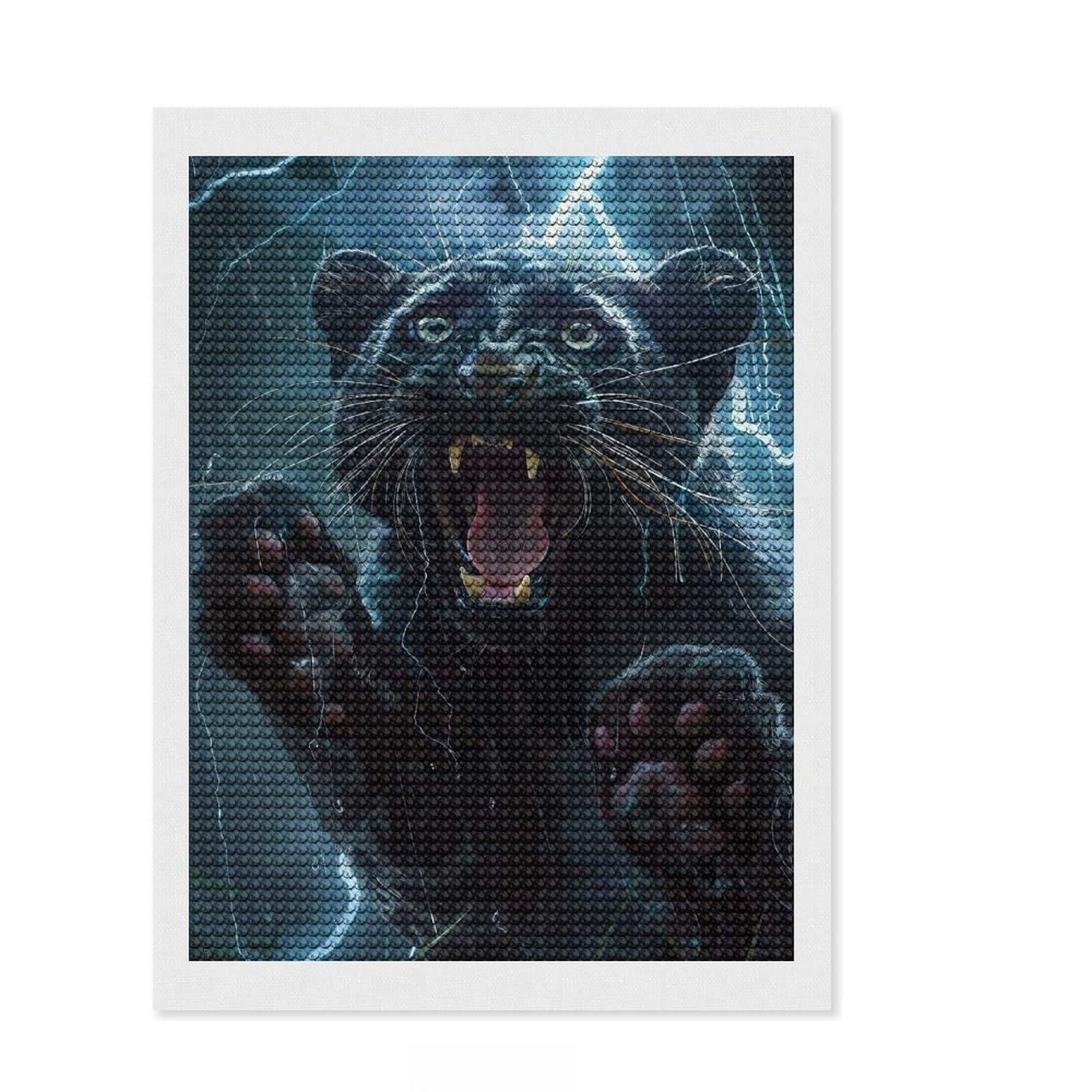 Junmoney Panther Lightning Diamond Art Kit 12"x16", Christmas Gift, for Beginners, Easy Handmade Project, Bedroom Decor, Stress Relief Craft