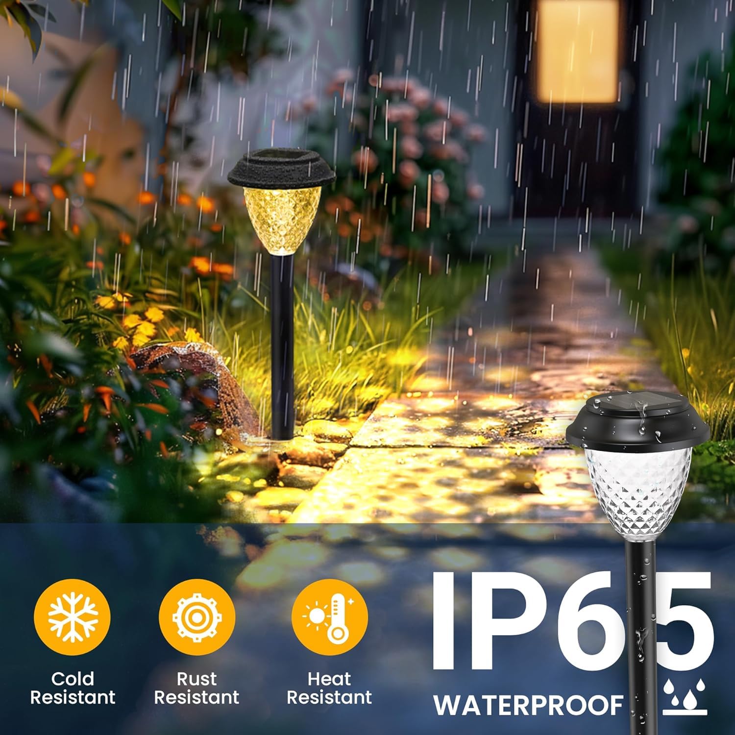LITVERSE Acrylonitrile Butadiene Styrene Solar Garden Path Lights LED Decorative Pattern Effect Olar Lights For Yard Garden Pathway Patio & Landscape Lighting Decor-Warm White (2-Pack) 1