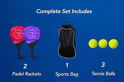 Miniatura 9 de Juego completo de 2 raquetas de pádel - Ligero con núcleo de espuma y agarre - Kit de raqueta de pádel definitivo para principiantes y jugadores