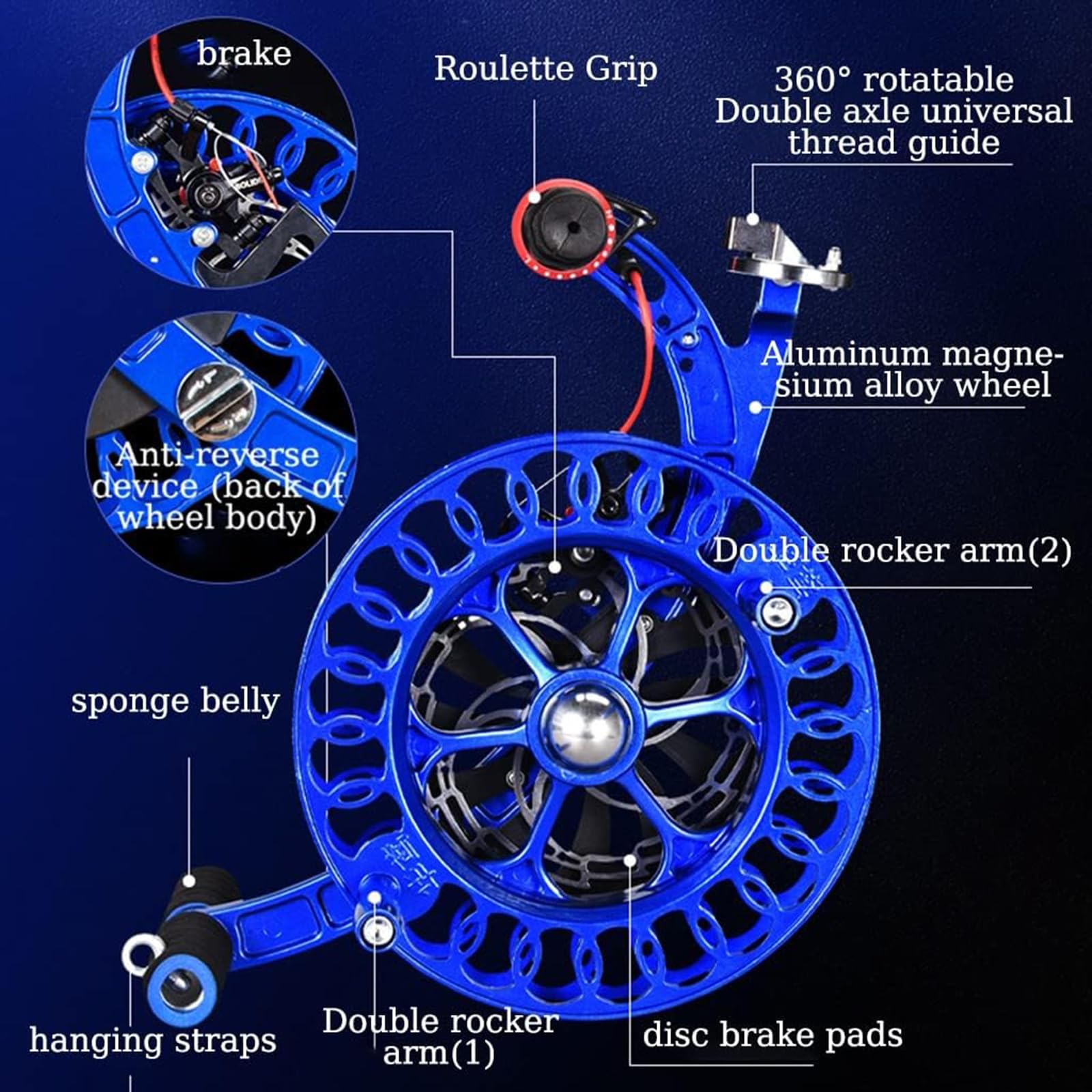 Drachenrollenwickler, 25,9 cm Durchmesser, 360° Rundum-Schnurführung, Scheibenbremse und Rücklaufsperre, Nutbreite 3,5 cm, Tiefe 4,0 cm, geeignet für große Drachen