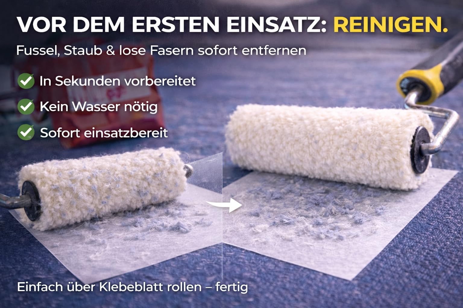 Wałek malarski do czyszczenia arkuszy kleju – 1 opakowanie po 5 arkuszy (250 x 300 mm) – usuwa kłaczki kurzu – przygotowanie wałków bez wody – dla malarzy, lakierników, wykładzin podłogowych