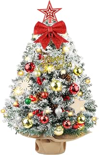 Mini-Weihnachtsbaum 60 cm, Tisch-Weihnachtsbaum mit LED-Lichtern und Schneeflocken, Mini-Weihnachtsbaum, künstlicher kleiner Weihnachtsbaum für Zuhause, Büro, Schreibtisch
