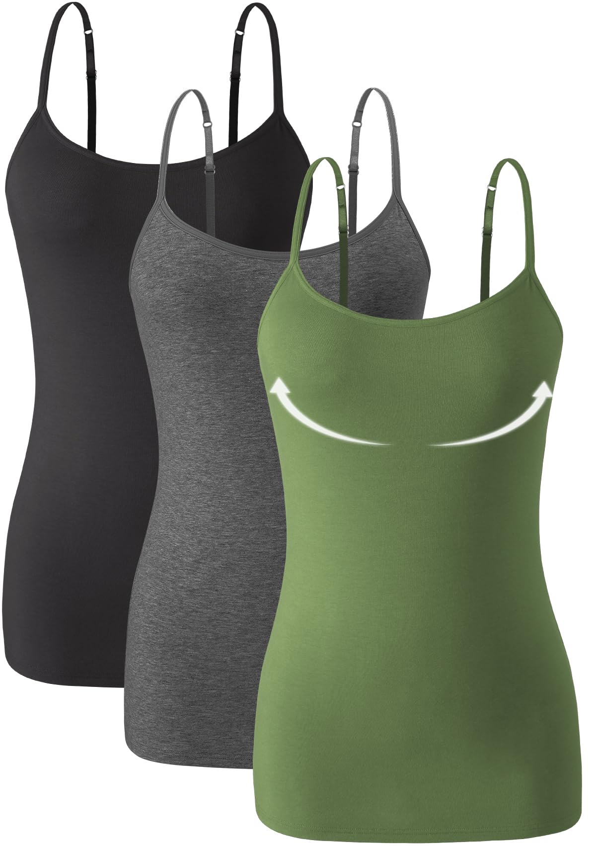 Knuffnee Damen Baumwolle Unterhemd Regal BH Unterhemden Verstellbaren Spaghetti Top 3er Pack