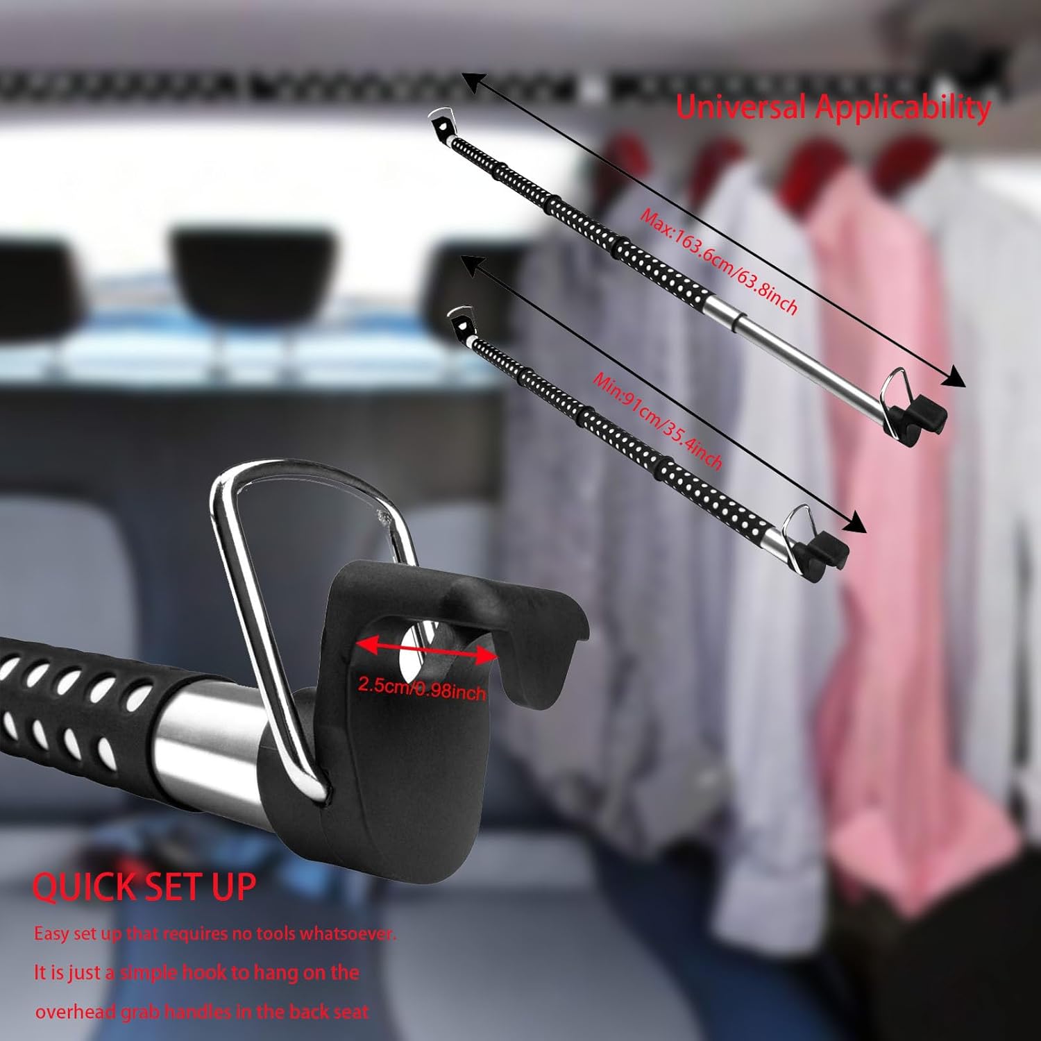 Car Clothes Hanger Bar, Expandable Heavy Duty Car Clothes Rack Expanded to 63 inches,Solid Metal Hanger Hooks and No-Slip Dividers Compatible with Nissan Pathfinder 2013-2018, Black