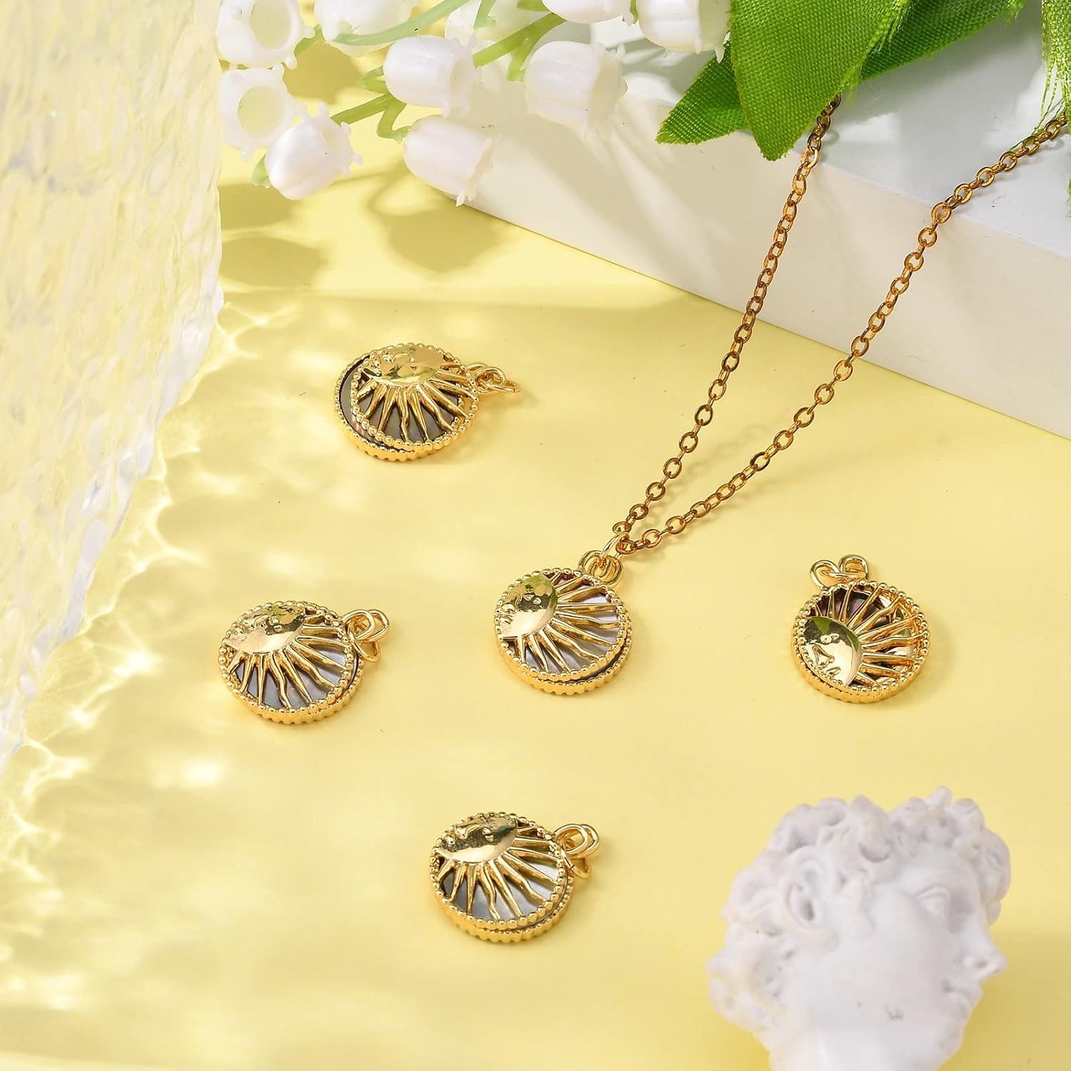 Airssory 5 Pcs Golden Plated Shell Celestial Combined Charms Sun Moon Charm for Jewelry Making