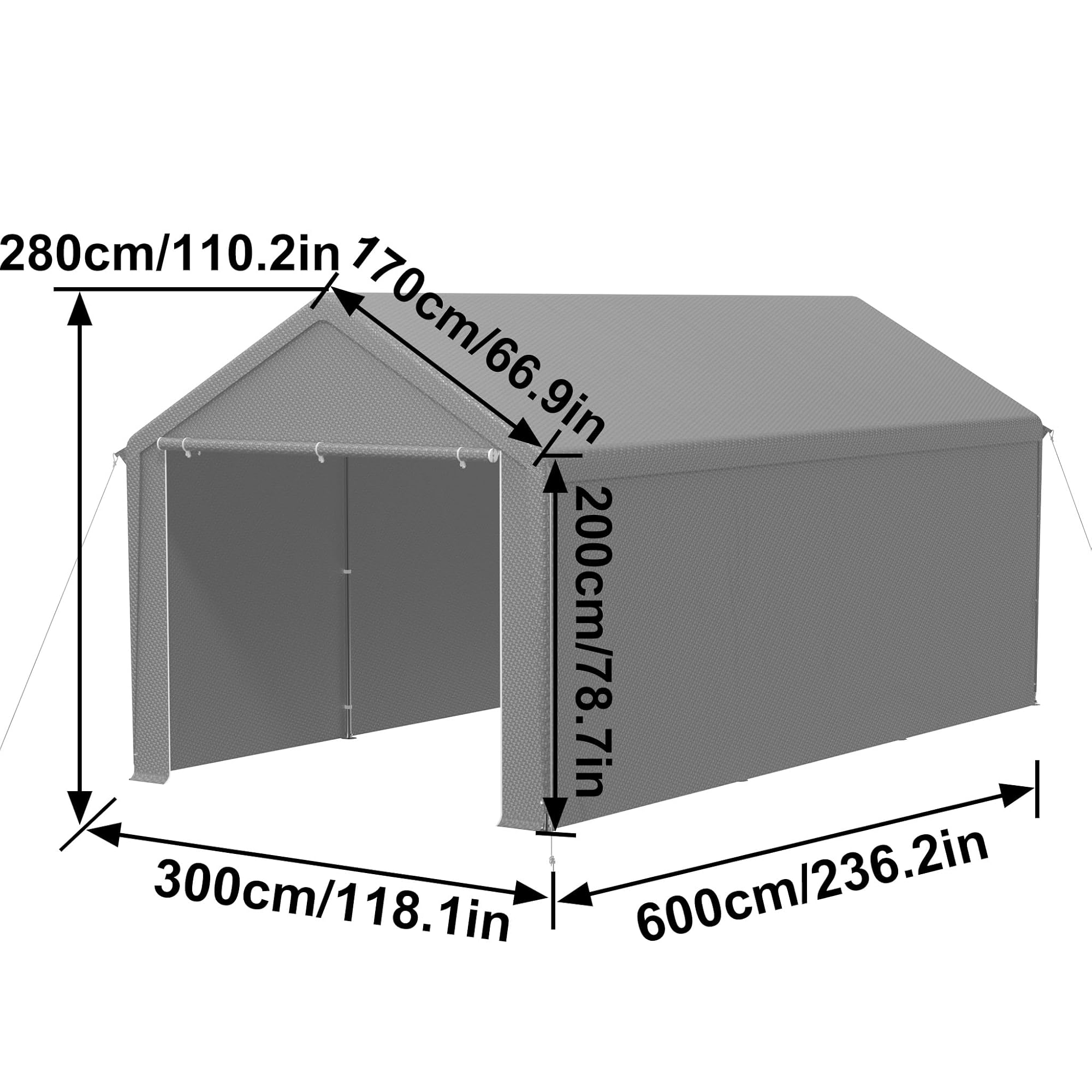 SUBTLETY Tenda da garage, 3 x 6 m, resistente all'inverno, con telo in PE, impermeabile, impermeabile, con grandine e polvere, per auto, SUV, barca (grigio)
