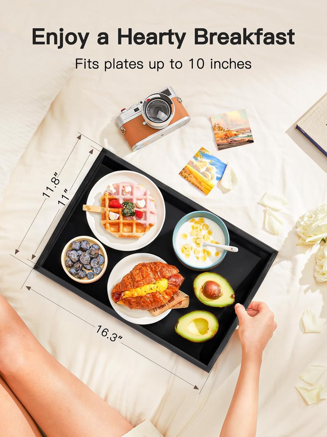 Pipishell Plateau de lit avec pieds pliables en bois pour servir le petit déjeuner au lit ou utiliser comme plateau Noir