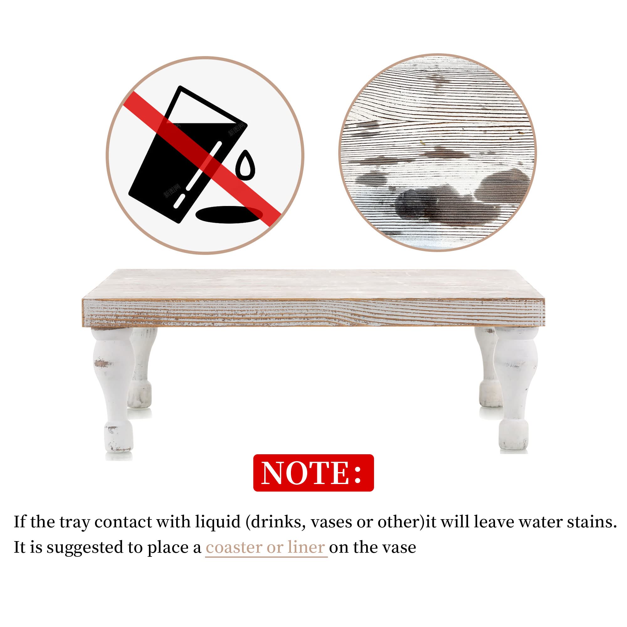 Hanobe Wooden Riser Decorative Tray: Farmhouse Wood Pedestal Display Stand Rustic Whitewashed Tray Riser Centerpiece for Coffee Bar Kitchen Dining Room Home Table Decor, Short & Tall Footed
