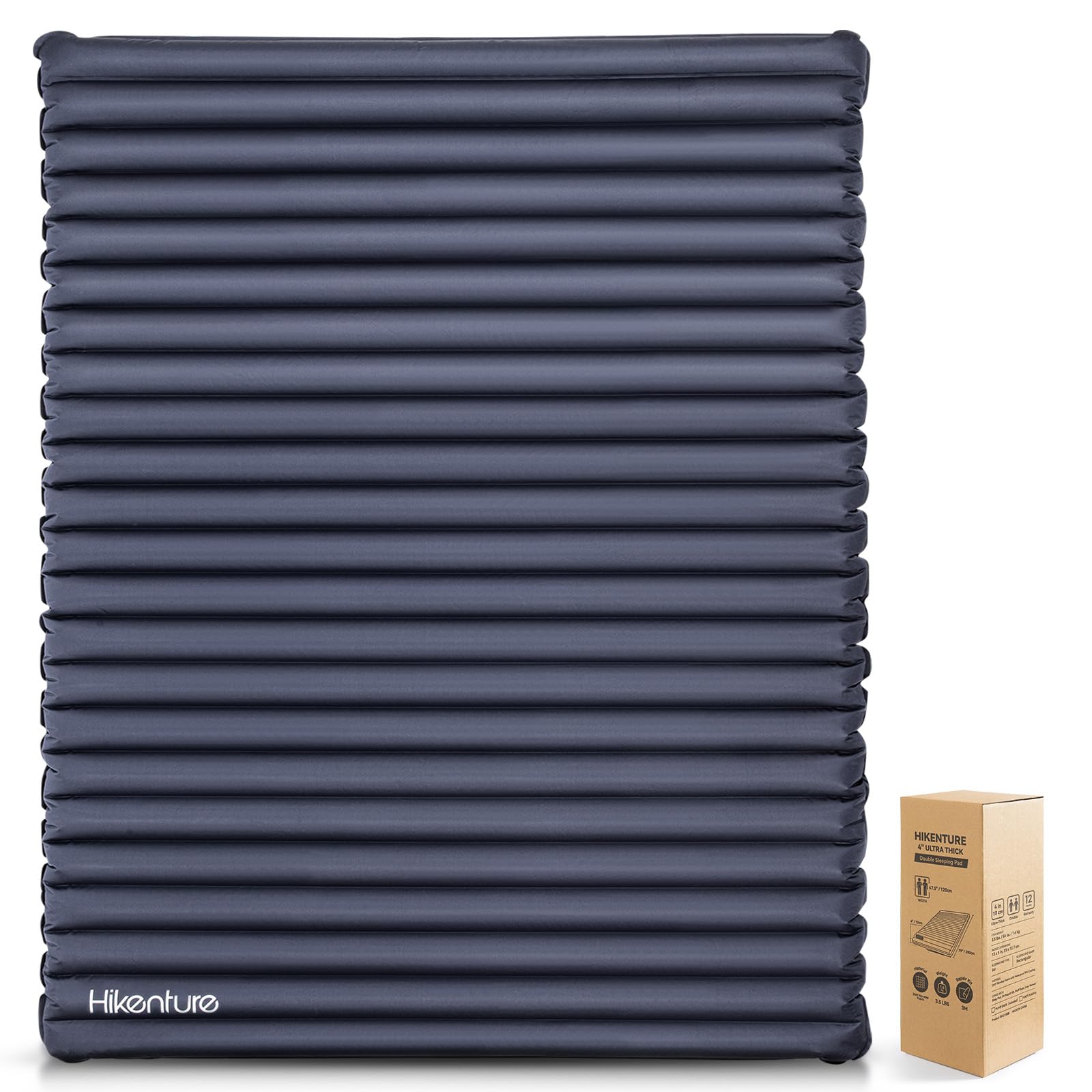HIKENTURE Luftmatratze für 2 Personen, Doppel Isomatte Aufblasbar, Camping Schlafmatte 140cm mit Pumpsack, für Camping, Outdoor, Wandern, Strand, Grau