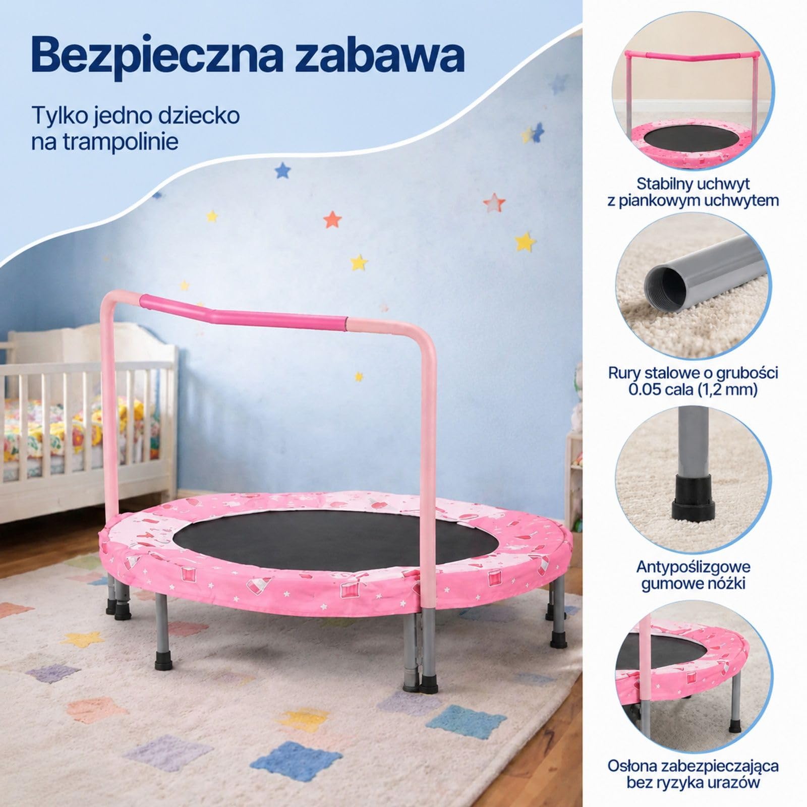 Składana mini trampolina z uchwytem, czerwona, trampolina ogrodowa ze wzmocnionymi nogami i łatwym przechowywaniem
