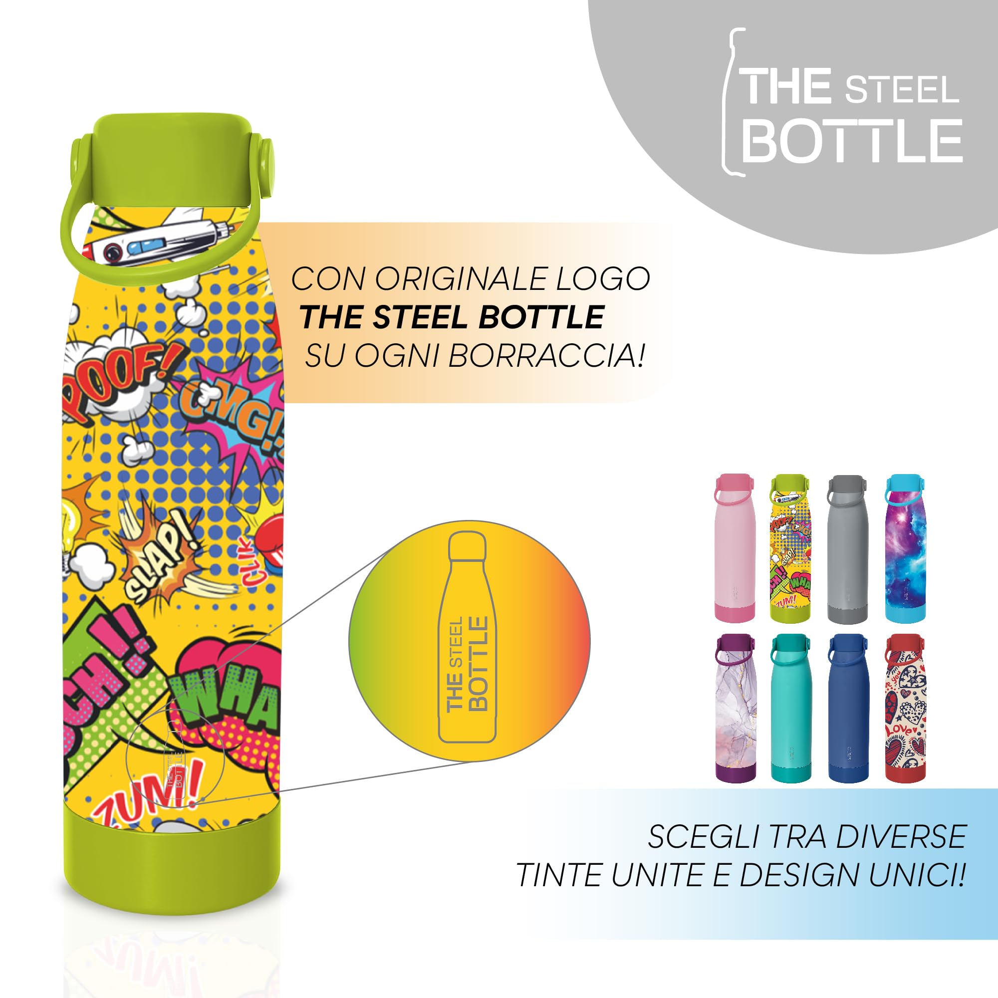 THE STEEL BOTTLE - Botella térmica para infusiones e infusiones de acero inoxidable, aislamiento de doble pared, 500 ml, hermética, botella portátil (CARTOONS)