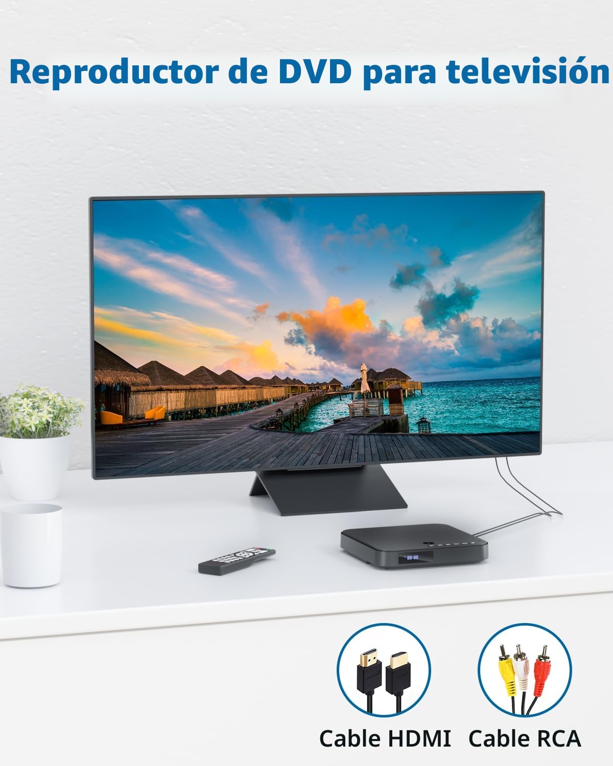 Reproductor de DVD para TV, Mini Reproductor DVD HDMI 1080p HD con Todas Las regiones, Anti-Choque, integración PAL/NTSC y Control Remoto